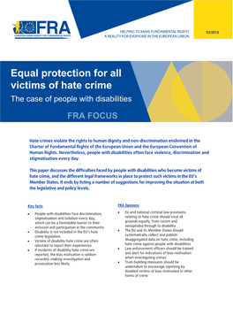 Equal Protection for All Victims of Hate Crime the Case of People with Disabilities