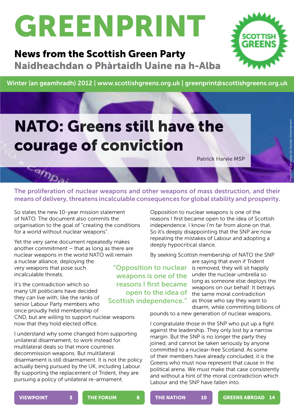 GREENPRINT News from the Scottish Green Party Naidheachdan O Phàrtaidh Uaine Na H-Alba