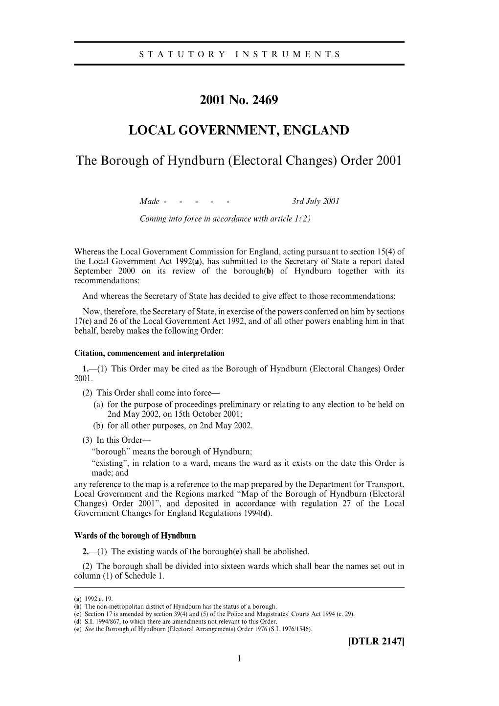 2001 No. 2469 LOCAL GOVERNMENT, ENGLAND The