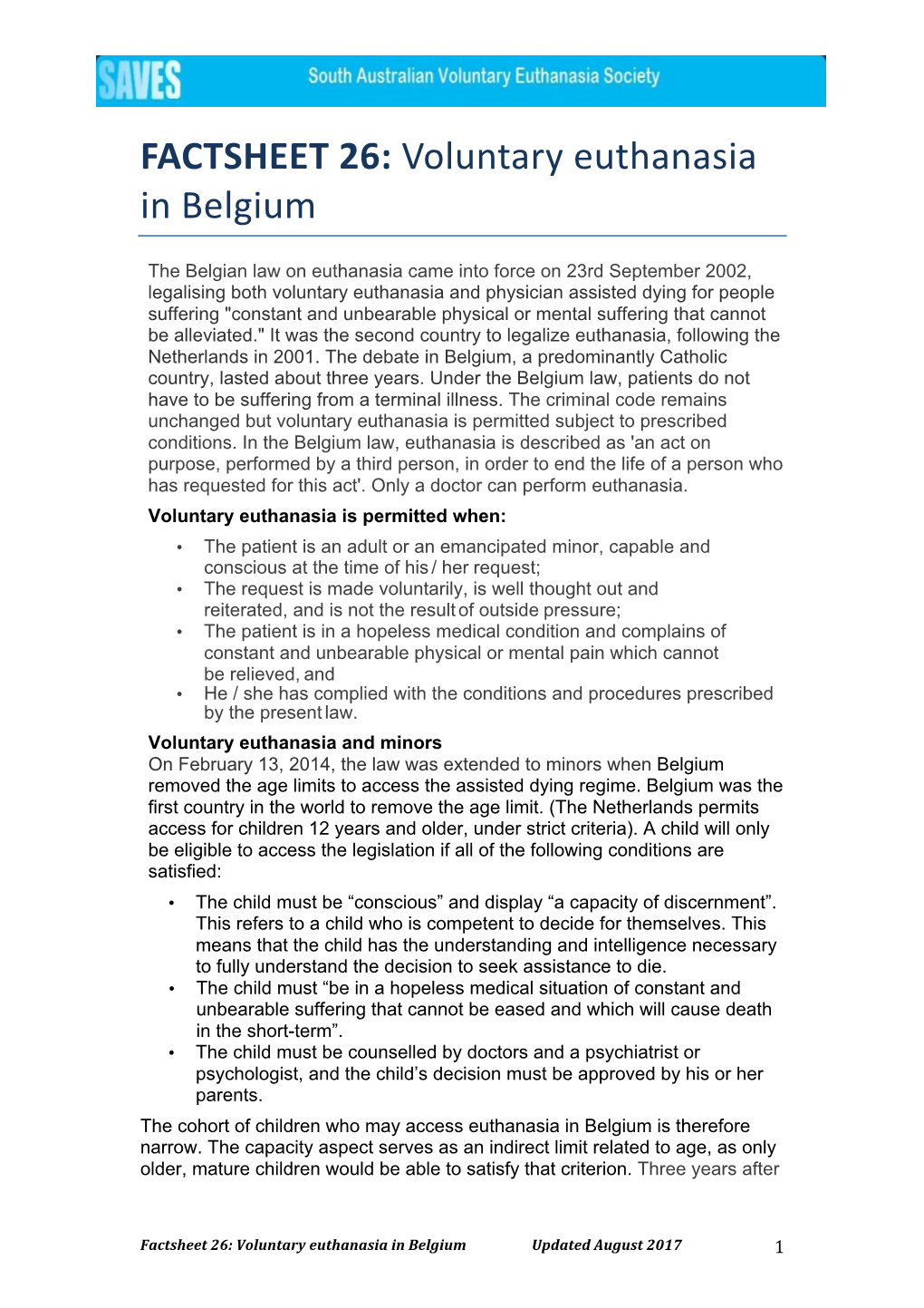 Voluntary Euthanasia in Belgium