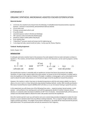 Experiment 7 Organic Synthesis: Microwave-Assisted Fischer