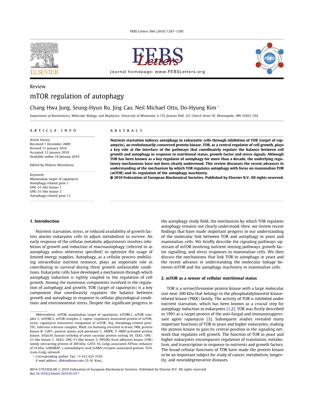 Mtor Regulation of Autophagy