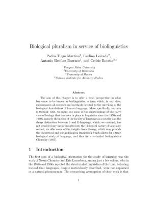 Biological Pluralism in Service of Biolinguistics