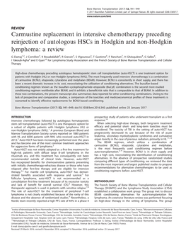 Carmustine Replacement in Intensive Chemotherapy Preceding Reinjection of Autologous Hscs in Hodgkin and Non-Hodgkin Lymphoma: a Review
