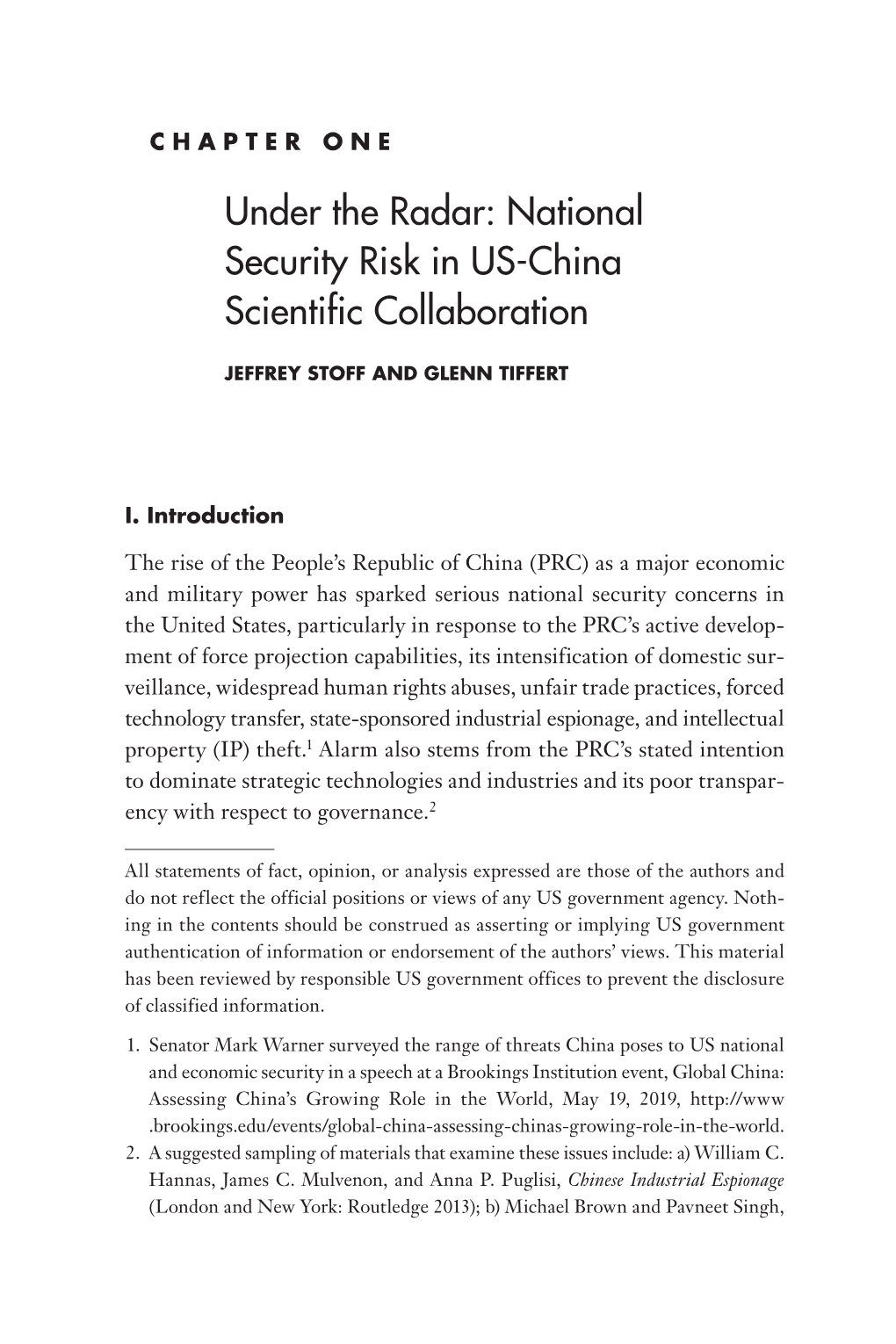 National Security Risk in US- China Scientific Collaboration