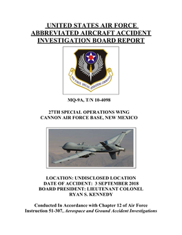 United States Air Force Abbreviated Aircraft Accident Investigation Board Report