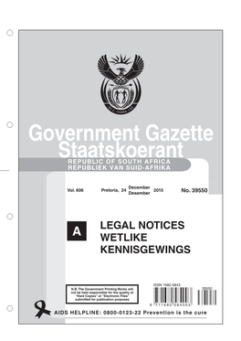 Government Gazette Staatskoerant REPUBLIC of SOUTH AFRICA REPUBLIEK VAN SUID-AFRIKA