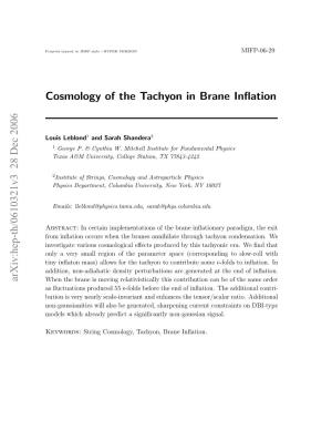Cosmology of the Tachyon in Brane Inflation