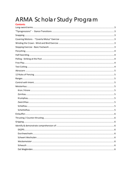 ARMA Scholar Study Program Contents Long-Sword Terms