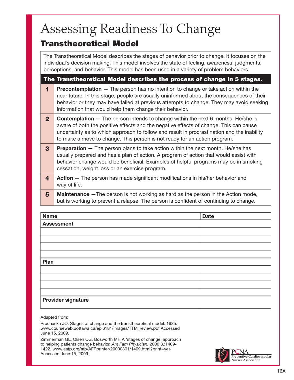 Assessing Readiness to Change Transtheoretical Model