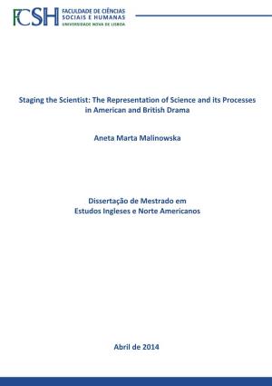 Staging the Scientist: the Representation of Science and Its Processes in American and British Drama