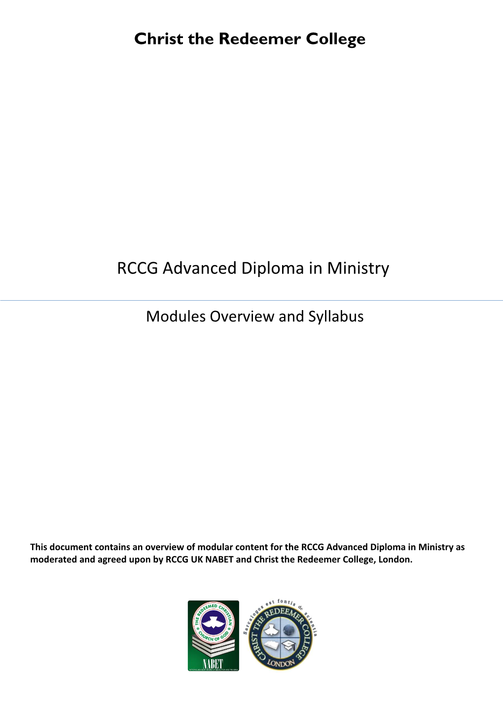 RCCG Advanced Diploma in Ministry