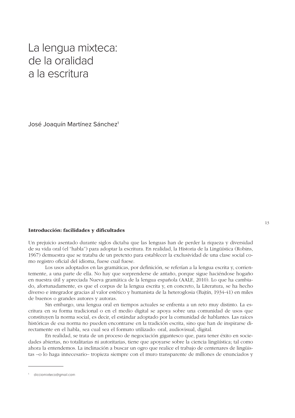 La Lengua Mixteca: De La Oralidad a La Escritura