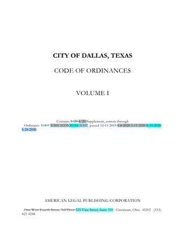 City of Dallas, Texas Code Of