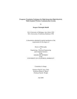 Frequency Translation Techniques for High-Integration High-Selectivity Multi-Standard Wireless Communication Systems