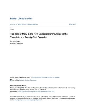 The Role of Mary in the New Ecclesial Communities in the Twentieth and Twenty-First Centuries