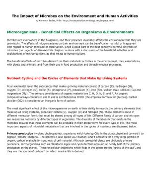 Microorganisms - Beneficial Effects on Organisms & Environments