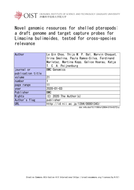 Novel Genomic Resources for Shelled Pteropods: a Draft Genome and Target Capture Probes for Limacina Bulimoides, Tested for Cross-Species Relevance