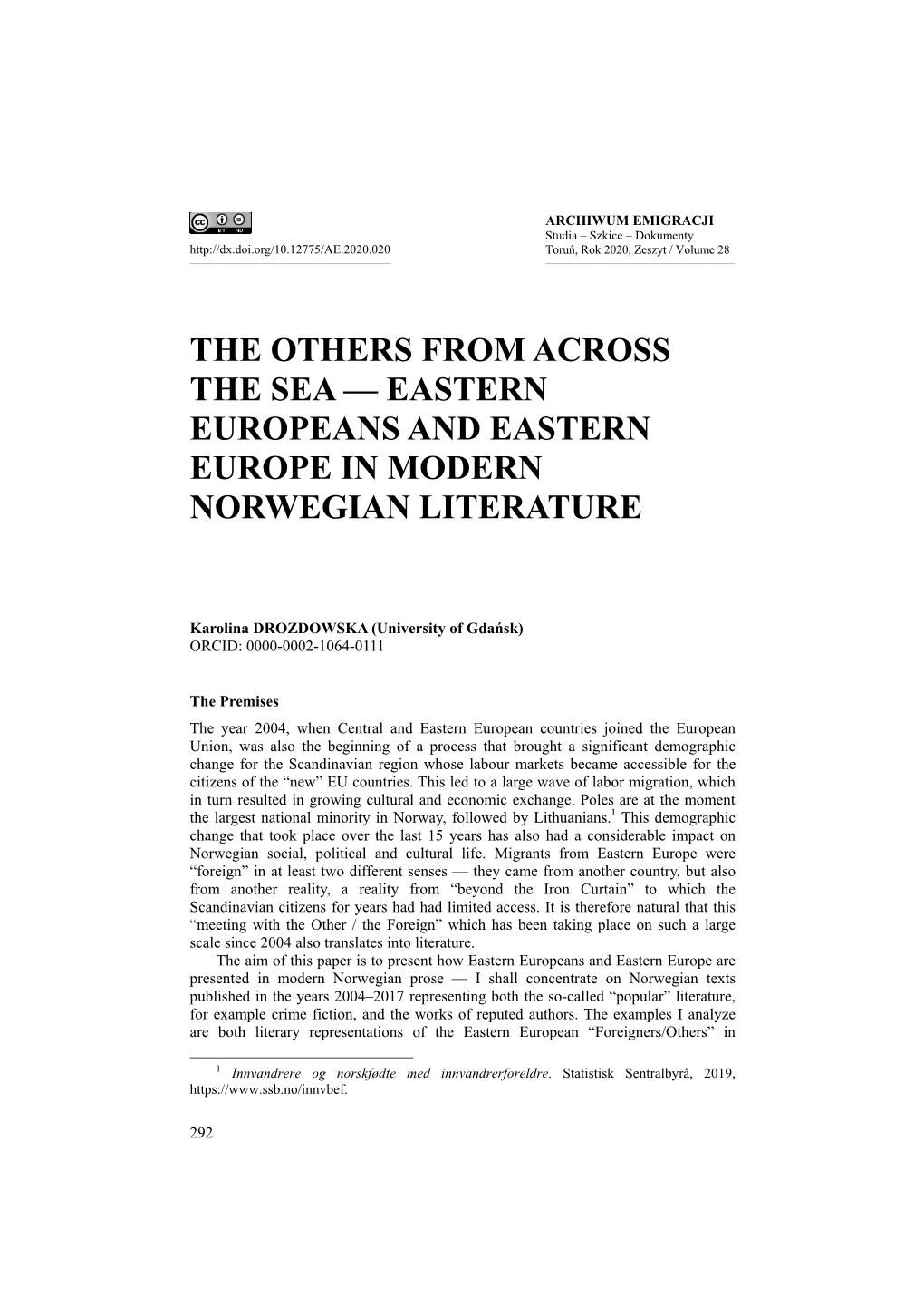 The Others from Across the Sea — Eastern Europeans and Eastern Europe in Modern Norwegian Literature