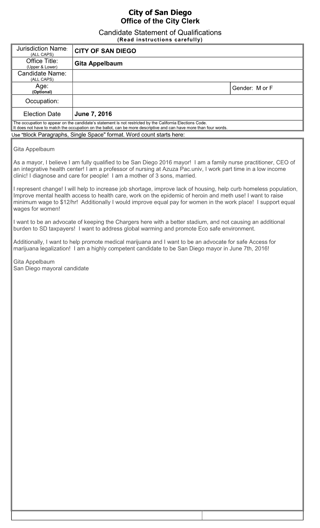 Official Filing Form