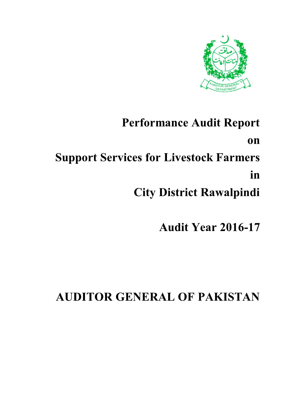 Performance Audit Report on Support Services for Livestock Farmers in City District Rawalpindi