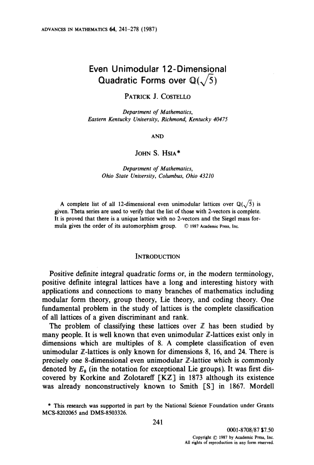 Even Unimodular 12-Dimensional Quadratic Forms Over C!(D)