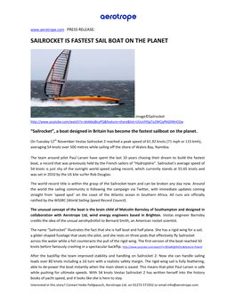 Sailrocket Is Fastest Sail Boat on the Planet
