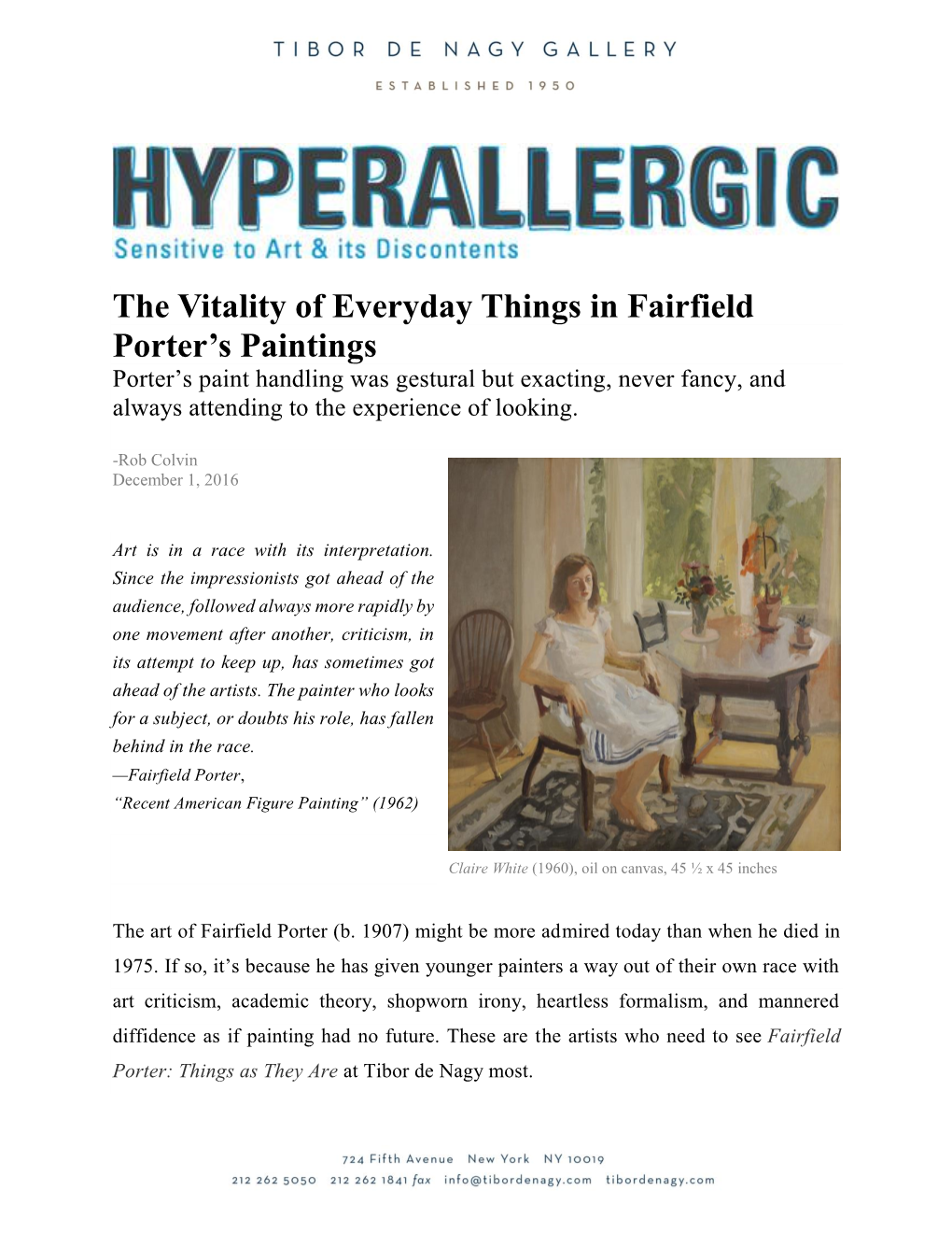 The Vitality of Everyday Things in Fairfield Porter's Paintings