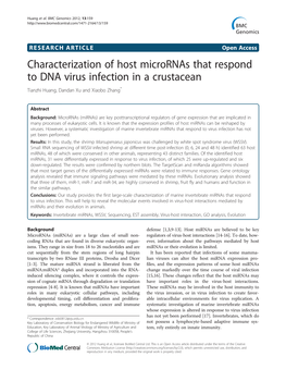 Characterization of Host Micrornas That Respond to DNA Virus Infection in a Crustacean Tianzhi Huang, Dandan Xu and Xiaobo Zhang*