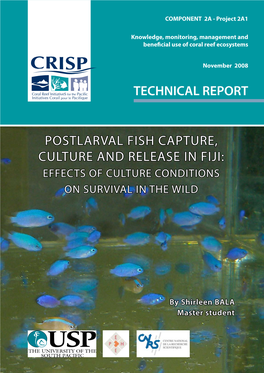 Postlarval Fish Capture, Culture and Release in Fiji: Effects of Culture Conditions on Survival in the Wild