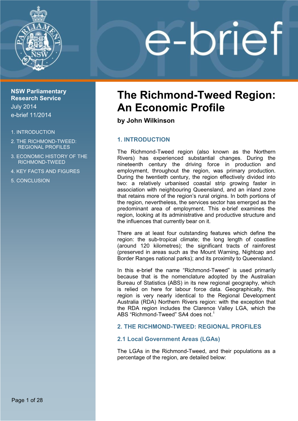 The Richmond-Tweed Region: an Economic Profile