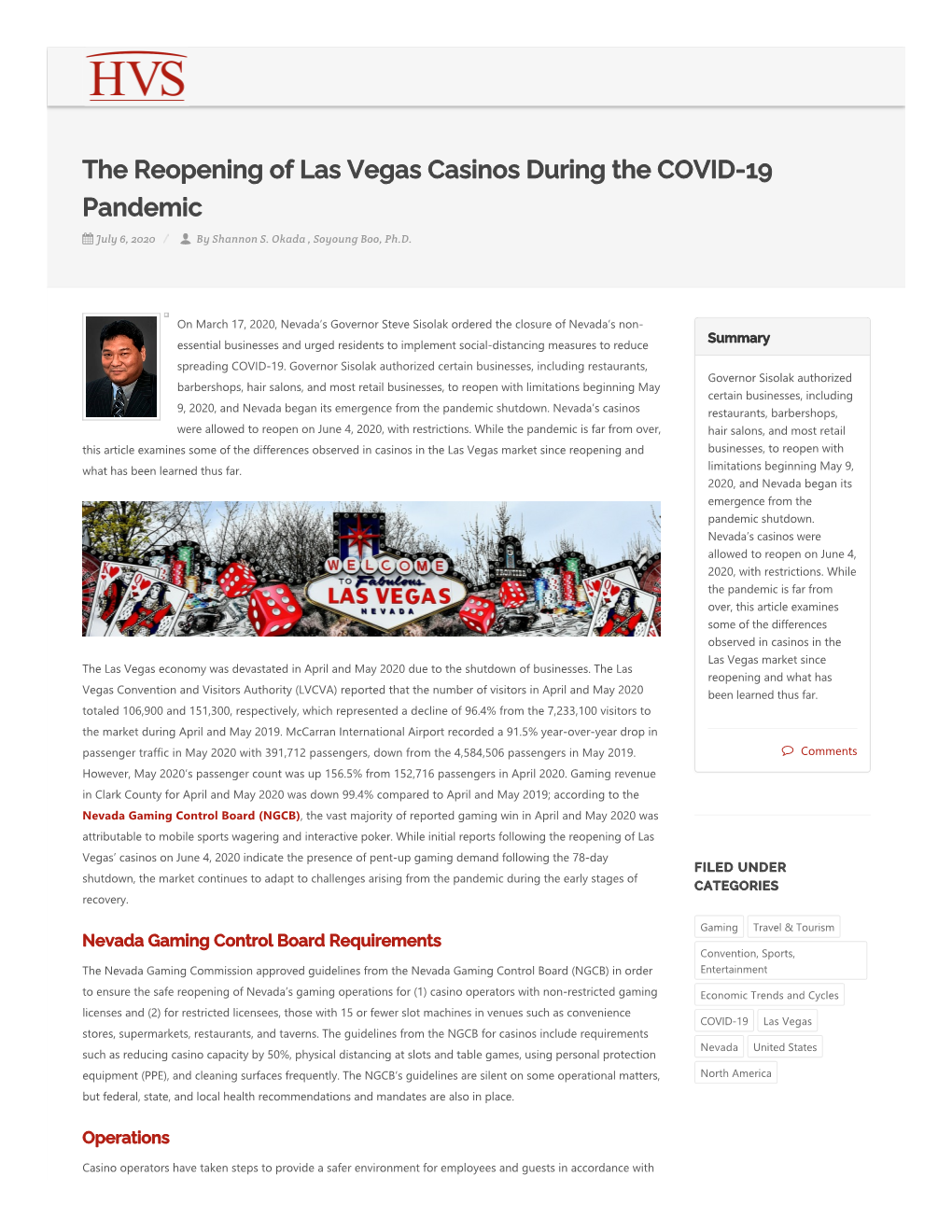 The Reopening of Las Vegas Casinos During the COVID-19 Pandemic