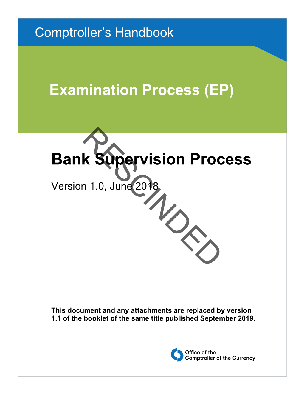 Bank Supervision Process, Comptroller's Handbook