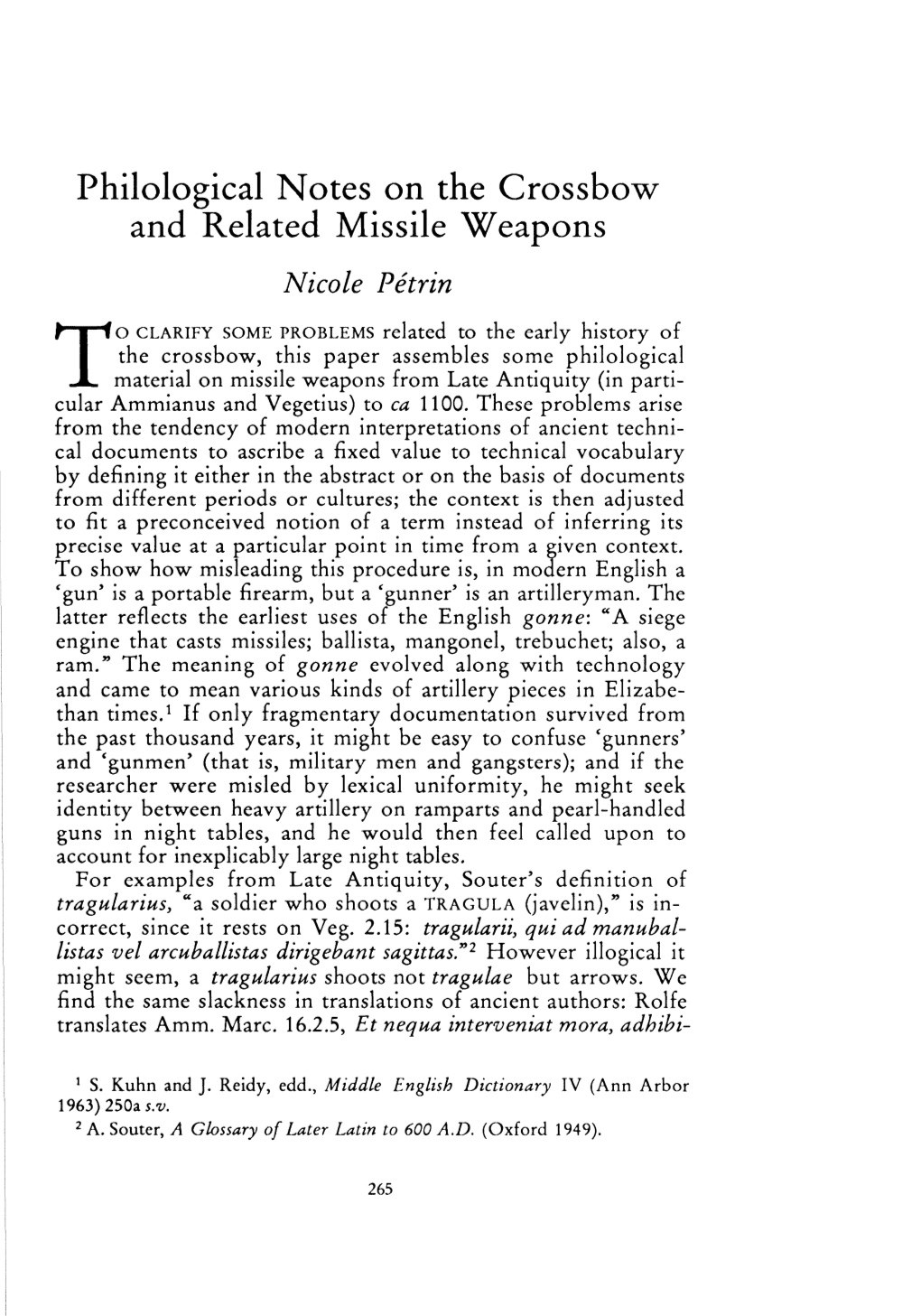 Philological Notes on the Crossbow and Related Missile Weapons , Greek, Roman and Byzantine Studies, 33:3 (1992:Fall) P.265