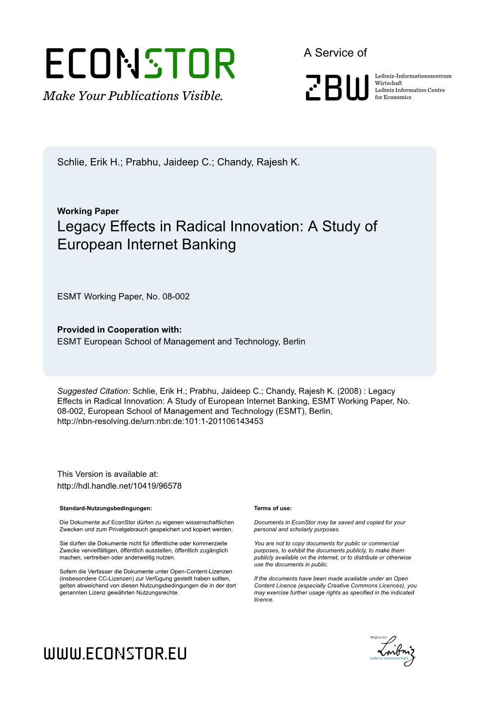 Legacy Effects in Radical Innovation: a Study of European Internet Banking