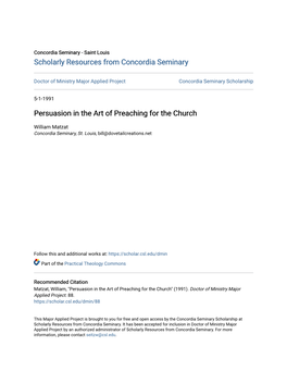 Persuasion in the Art of Preaching for the Church