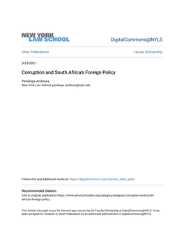 Corruption and South Africa's Foreign Policy