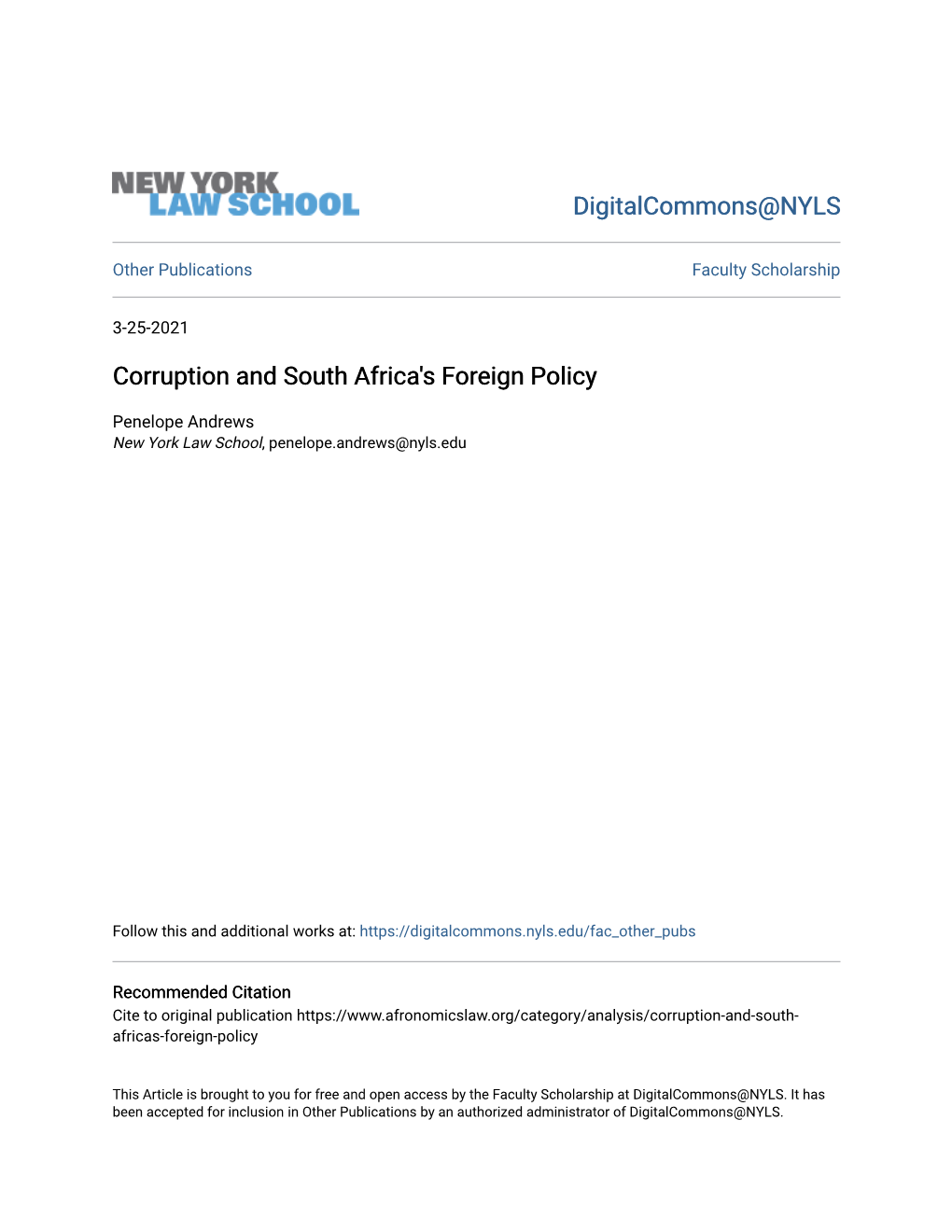 Corruption and South Africa's Foreign Policy