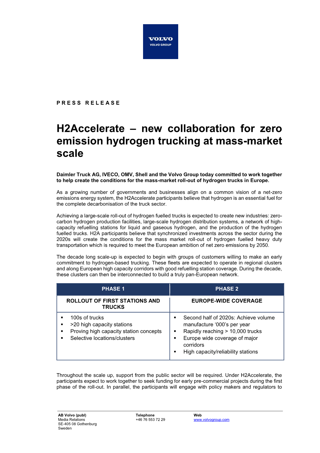 H2accelerate – New Collaboration for Zero Emission Hydrogen Trucking at Mass-Market Scale