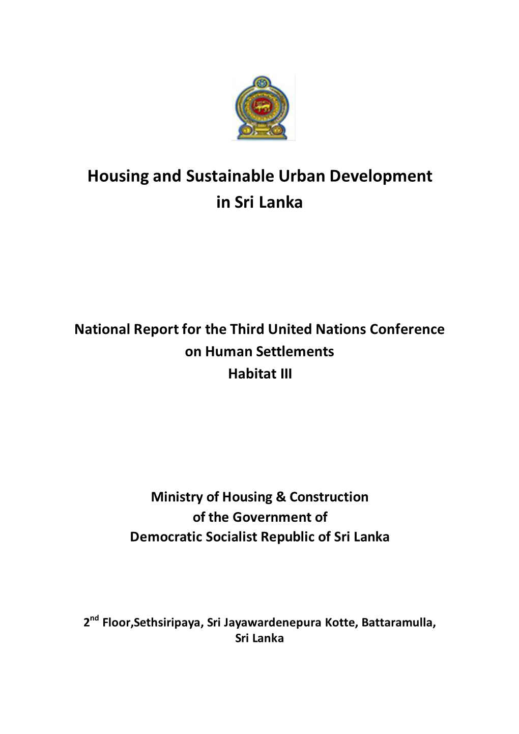 Housing and Sustainable Urban Development in Sri Lanka