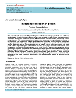 In Defense of Nigerian Pidgin