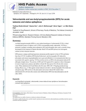 Valnoctamide and Sec-Butyl-Propylacetamide (SPD) for Acute Seizures and Status Epilepticus