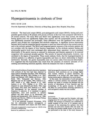 Hypergastrinaemia in Cirrhosis of Liver