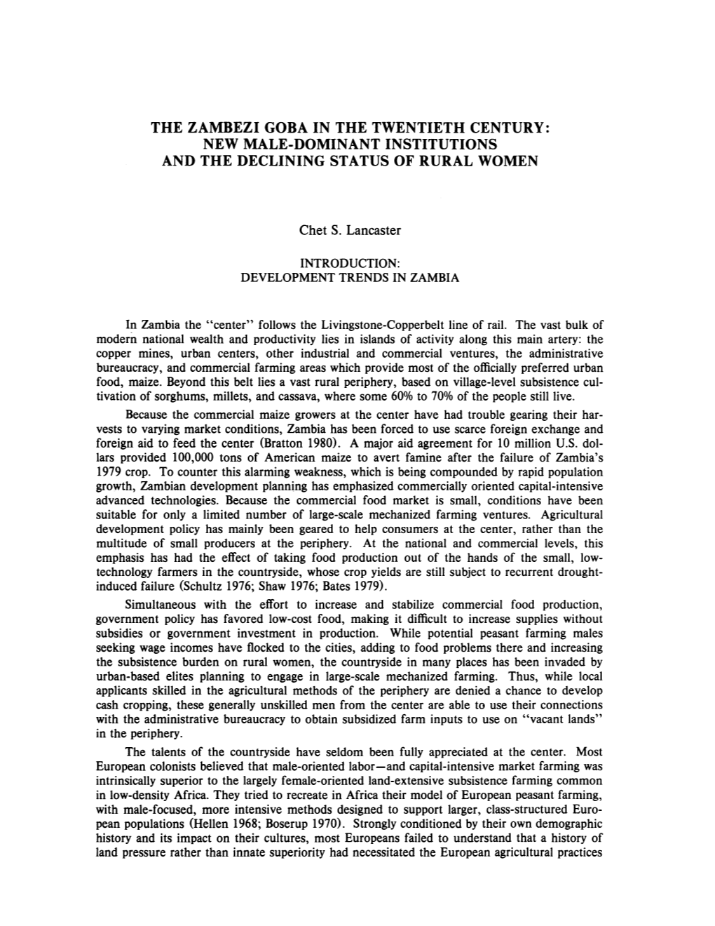 The Zambezi Goba in the Twentieth Century: New Male-Dominant Institutions and the Declining Status of Rural Women