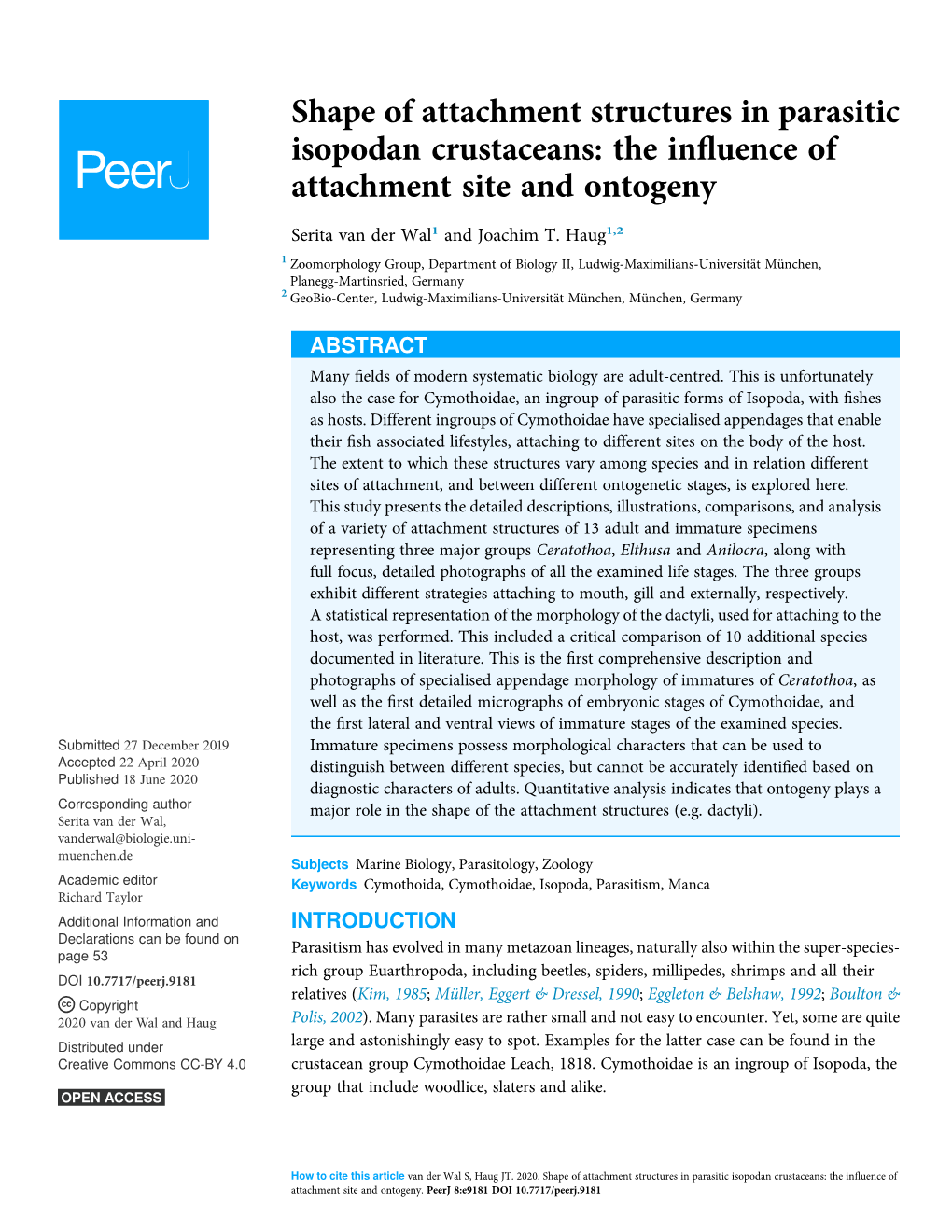 Shape of Attachment Structures in Parasitic Isopodan Crustaceans: the Inﬂuence of Attachment Site and Ontogeny