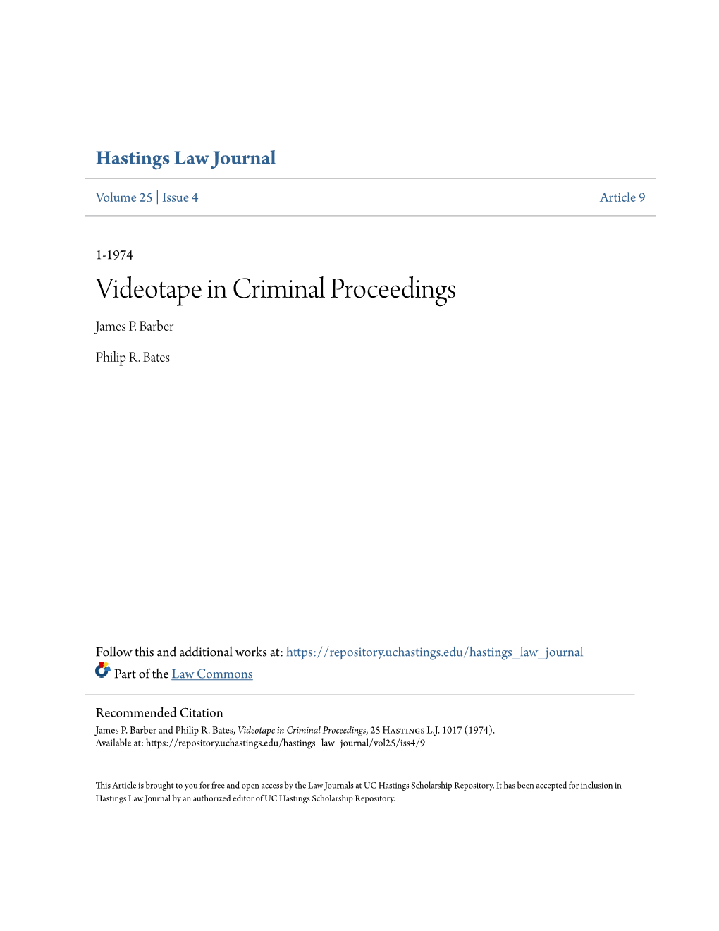 Videotape in Criminal Proceedings James P