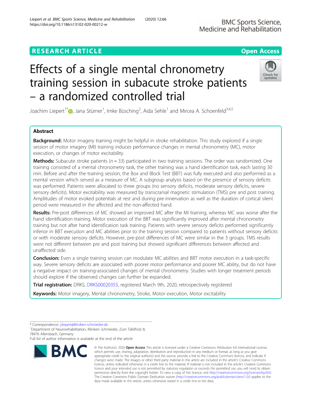 Effects of a Single Mental Chronometry Training Session in Subacute Stroke