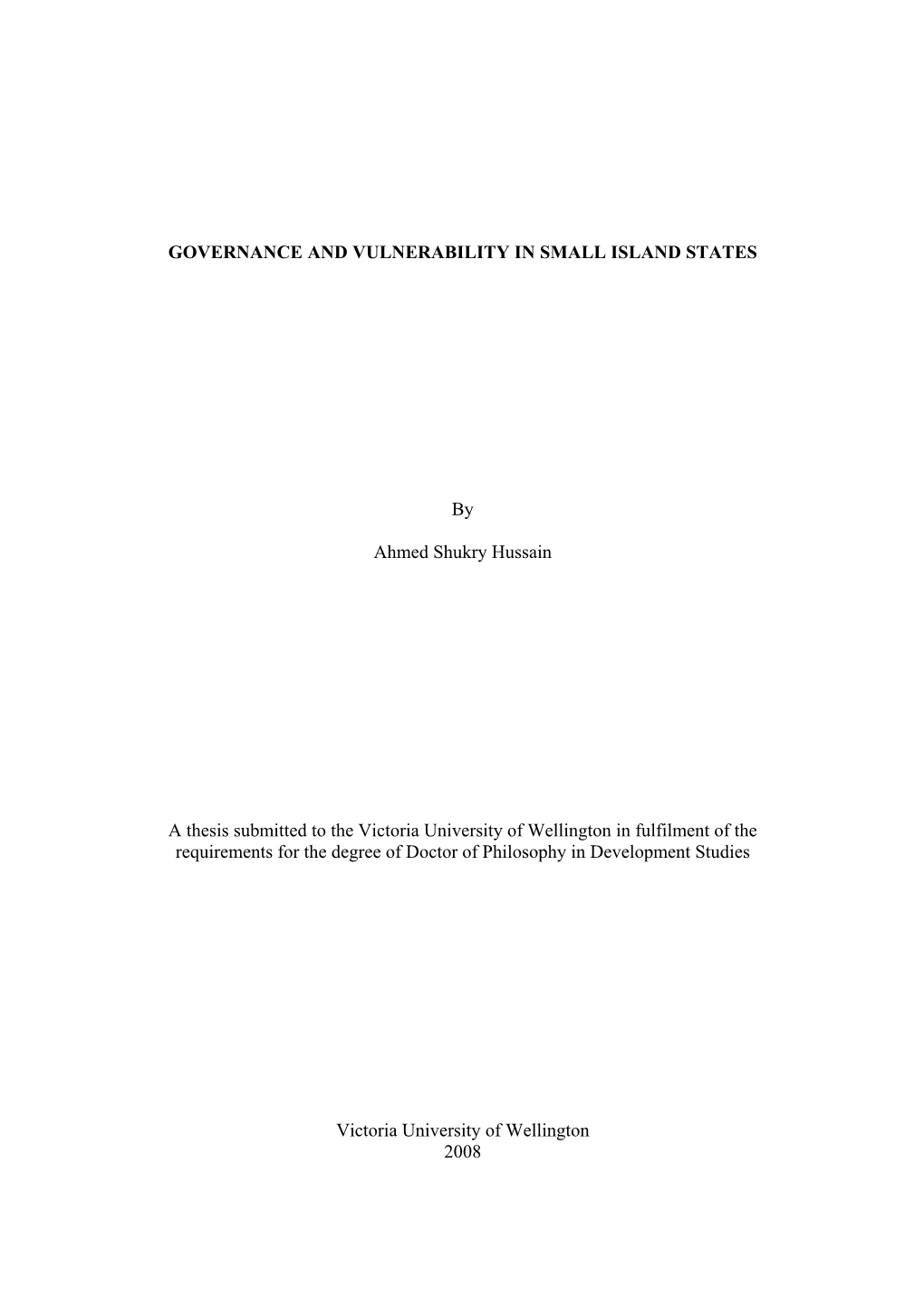 Governance and Vulnerability in Small Island States