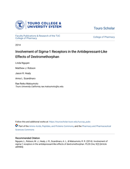 Involvement of Sigma-1 Receptors in the Antidepressant-Like Effects of Dextromethorphan