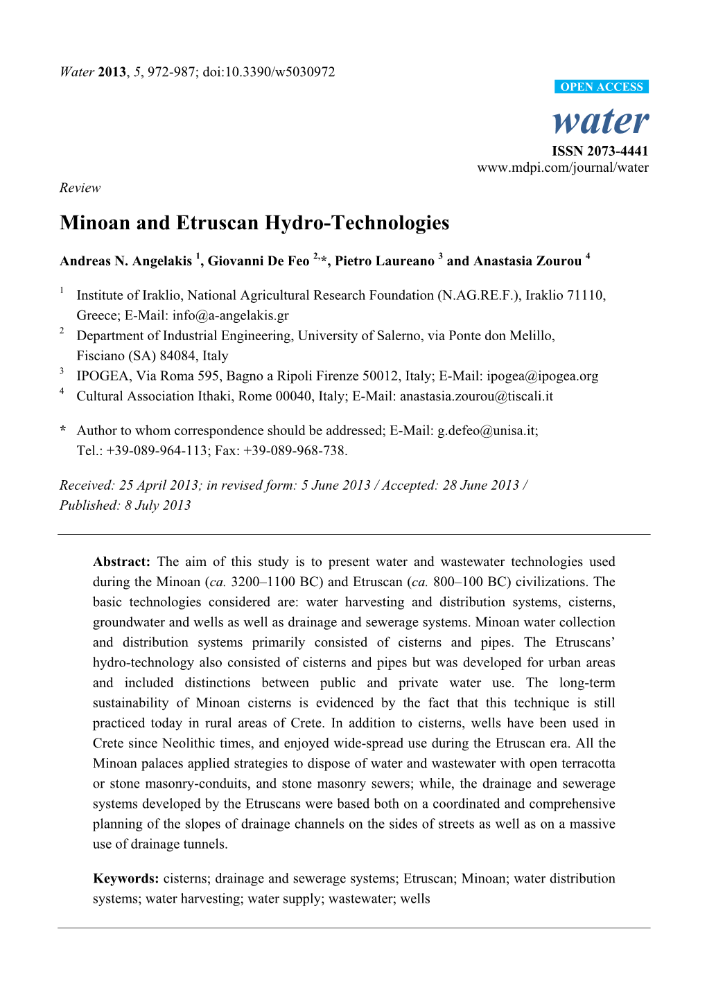 Minoan and Etruscan Hydro-Technologies